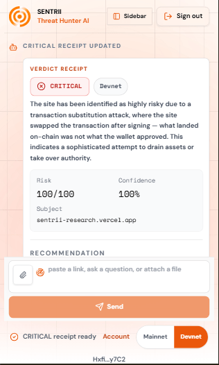 Sentrii Threat Hunter AI — Verdict Receipt